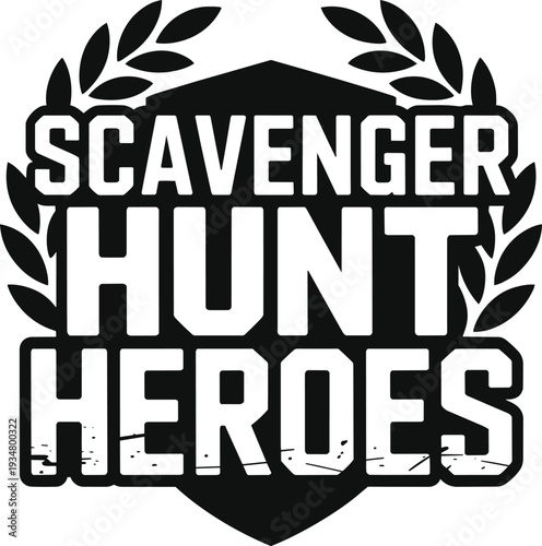 Scavenger hunt heroes emblem featuring shield and laurel wreath for victory and achievement art