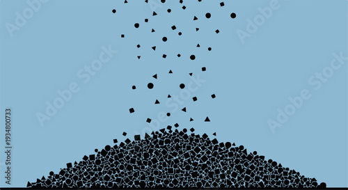 Falling black particles creating a pile on a light blue background vector