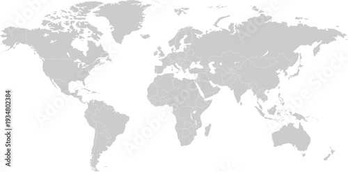 Gray world map isolated on transparent background