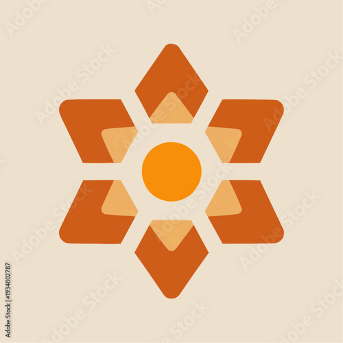 Minimalist abstract sun icon. Geometric symbol for UV protection, skincare, and SPF.