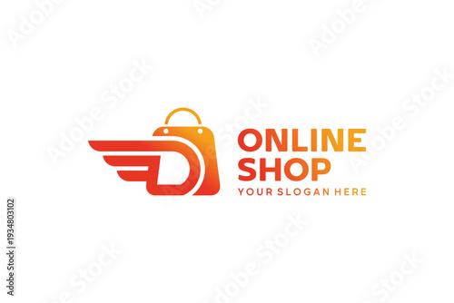 Modern Online Shop Logo with Winged Letter D and Shopping Bag for Fast Ecommerce Brand