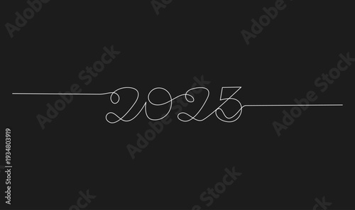 2025 Year Continuous One Line Drawing on Black Background, Minimalist New Year Graphic Design