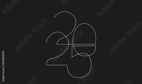 Minimalist 2023 New Year Continuous Line Art on Dark Grey Background