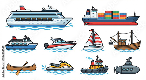 A Collection of Various Watercraft and Vessels Floating on the Ocean Waves