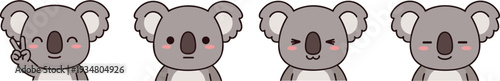 Cute Koala Cartoon Character Collection Adorable Australian Animal Face Expressions Vector Illustration Set