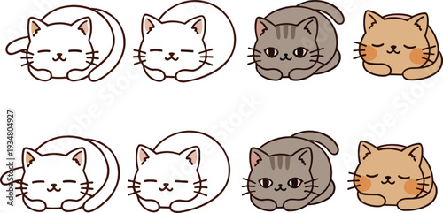 Cute Sleeping Cat Cartoon Collection Adorable Kitty Characters Vector Illustration Set for Kids Design