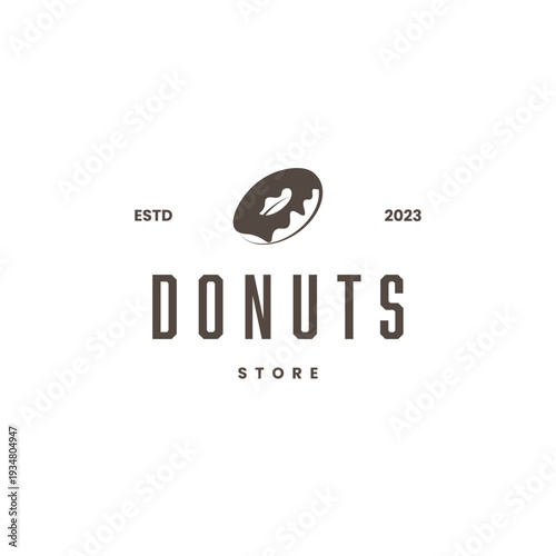 donut store logo, brown donut icon with estd 2023