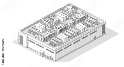 Rooftop HVAC units on a commercial building in an isometric architectural illustration