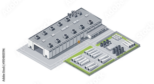 Aerial View of a Modern Industrial Manufacturing Facility with Outdoor Storage and Loading Docks