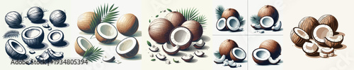Coconut Fruit Vector Illustration Collection