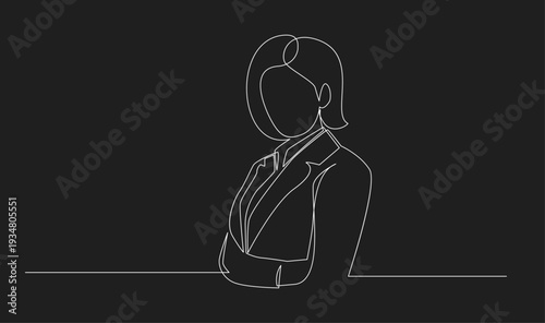 Continuous Line Drawing of Confident Businesswoman with Arms Crossed