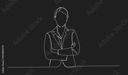 Minimalist One-Line Drawing of Professional Businesswoman with Crossed Arms