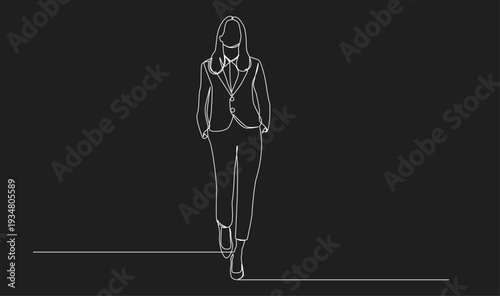 Continuous Line Drawing of Businesswoman in Suit Standing Confidently