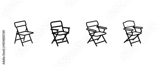 Black and white sketch of four folding chairs