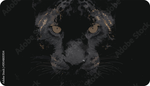 Close up portrait of a black panther with piercing amber eyes and subtle golden highlights on its