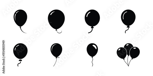 Black balloon icons set on white background