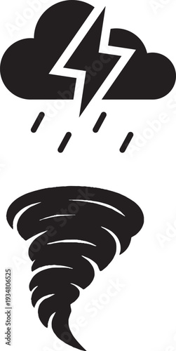 Weather icons cloud with lightning and tornado