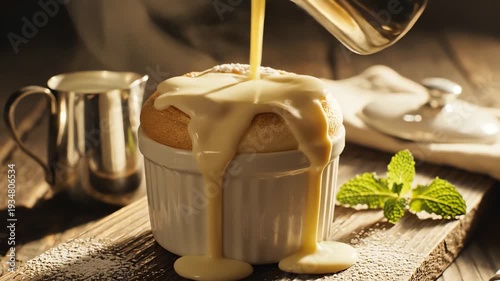 Close up of a dessert with powdered sugar in a white dish