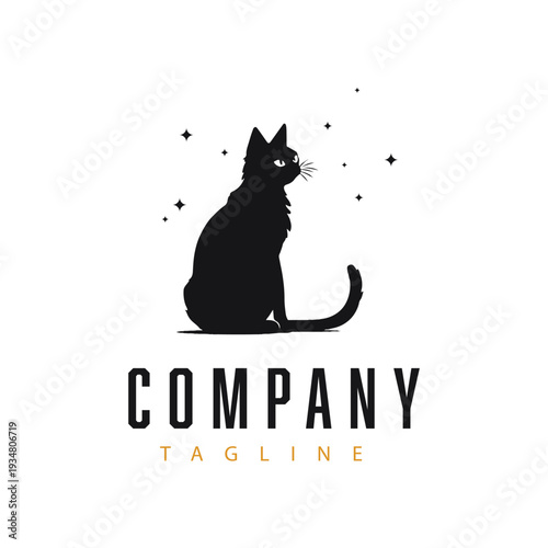 black cat logo with stars on white background