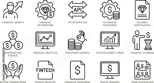 Modern Thin Line Corporate Business Icons Set with Analytics, Growth Chart, Partnership, Investment, Office Work and Innovation Symbols