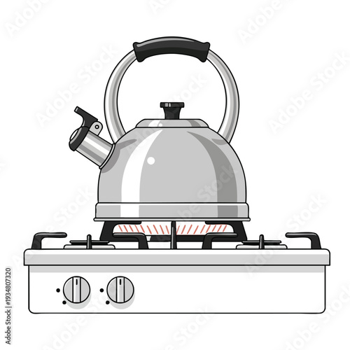 Modern Stainless Steel Kettle Boiling Water on a Gas Stove