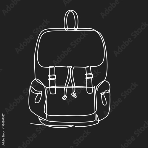 Single Continuous Line Art Drawing of a Backpack Vector Illustration on a Dark Background
