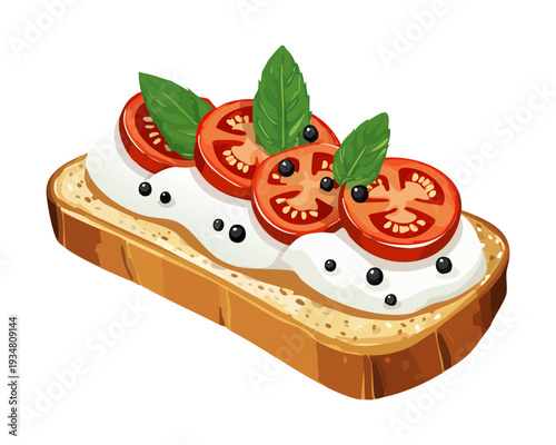 Sweet fig and goat cheese bruschetta bites on toasted bread for a sophisticated seasonal gourmet appetizer - Vector Illustration