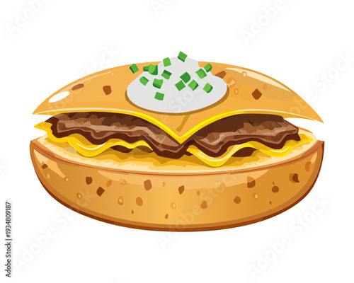 Tasty cheeseburger slider with melted sauce and seasoning on a soft bun for mini snack menu - Vector Illustration