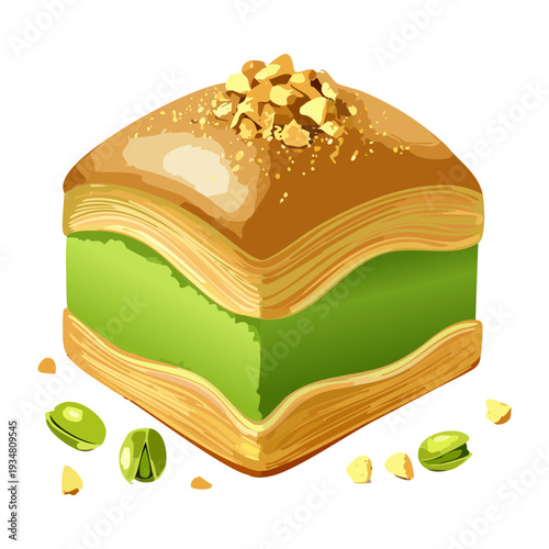 Gourmet layered savory pastry with green filling and golden crust for a healthy vegetable appetizer snack - Vector Illustration