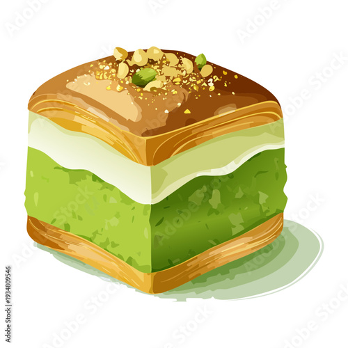 Layered green savory cake with creamy filling and golden crust for a unique gourmet vegetable snack - Vector Illustration