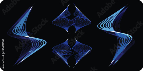 Abstract Blue Wave Forms Against Black Background With Subtle Reflections And Gradient Tones