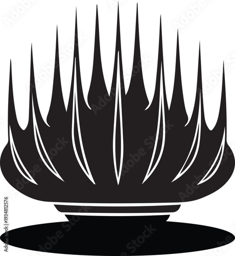 Unique abstract black silhouette design with pointed spikes erupting from a circular base on a transparent background - Vector graphic