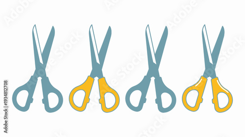 Four Stylized Scissors Row Flat Design Vector Illustration