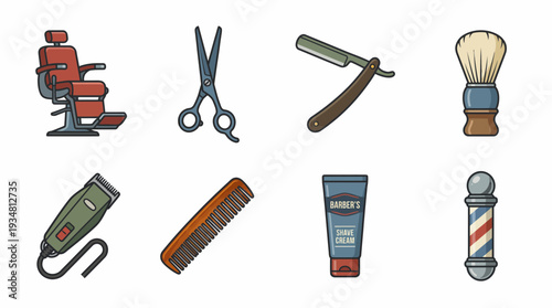 Barbershop Tools and Essentials Flat Vector Illustration Set