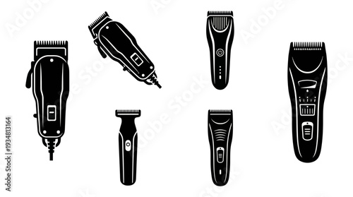 Hair Clippers and Trimmers Icons Set Professional Barbershop Tools