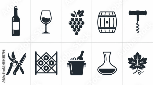 Wine Icons Collection Essential Viticulture and Beverage Symbols