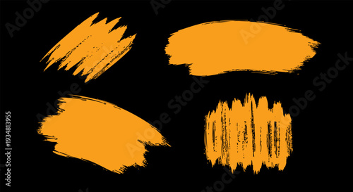 Four distinct yellow grunge brushstroke designs are displayed against a solid black background element.
