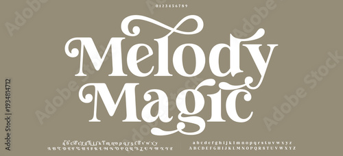 Melody Magic Elegant Modern beauty font alphabet logo. Typography beautiful luxury minimal elegant serif fonts fashion wedding vintage retro logos. vector illustration