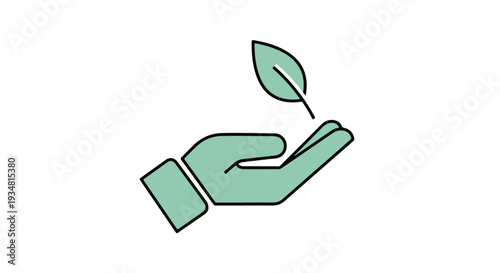 A green hand with a leaf above it.