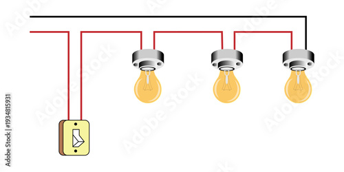 Three Light Bulbs Wired to a Single Switch Illustration Showing Simple Electrical Wiring and Lighting Concept