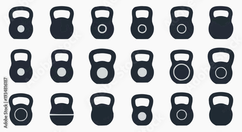 A variety of kettlebells arranged in an orderly manner. Each kettlebell is a different size