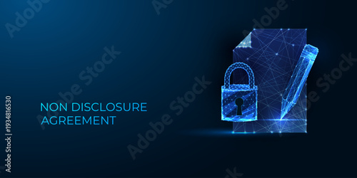 Digital non-disclosure agreement with lock and pen, document security and corporate confidentiality