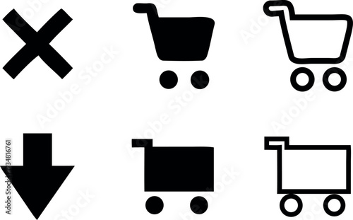Black shopping cart and arrow icons on isolated for ecommerce concepts