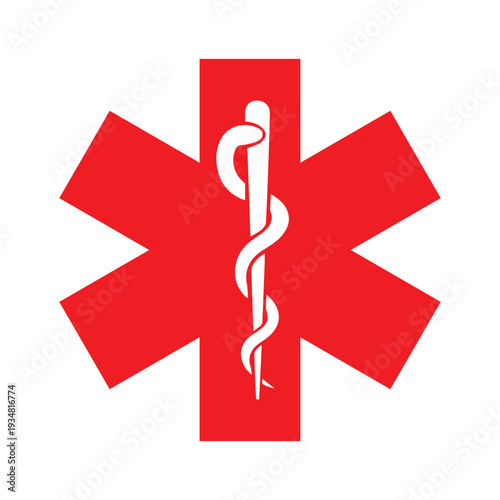 Star of Life Medical Symbol with Rod of Asclepius – Red Emergency Healthcare Icon for Ambulance Services, Paramedics, First Aid and Rescue Signage