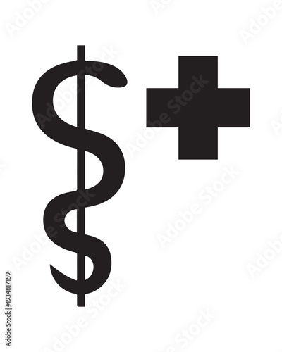 Medical Symbol with Rod of Asclepius and Cross Icon – Healthcare Emblem for Emergency Services, Hospitals, Clinics and First Aid Safety Signage