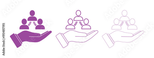 Hands supporting and connecting people in a gradient of purple