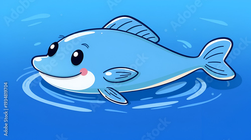 Cute cartoon platypus standing on blue water with a friendly expression.
