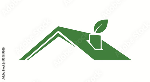 Green roof with a leaf growing out of a pot on top.