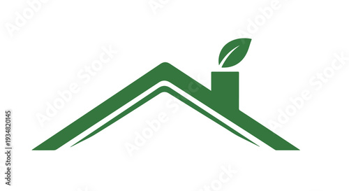 Green house roof logo with leaf on chimney