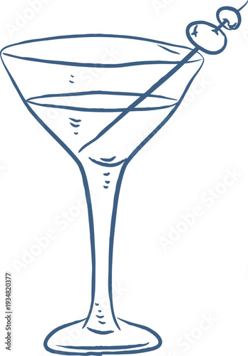 Martini Glass With Olive Sketch